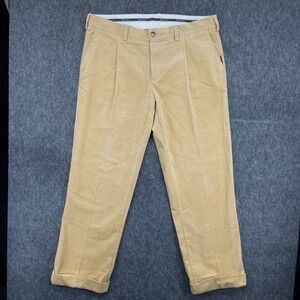 Barbour Corduroy Pants Mens 36x30 Tan Beige Pleated Cuffed Straight Leg Trousers